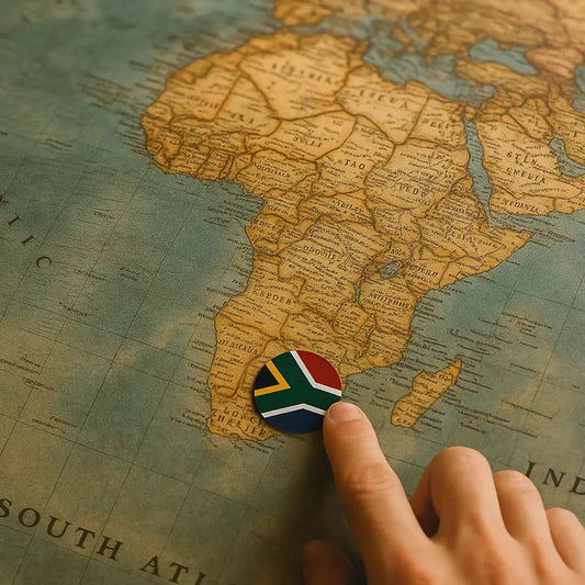 Landkarte mit MemoryTag mit Südafrika Flagge auf Südafrika